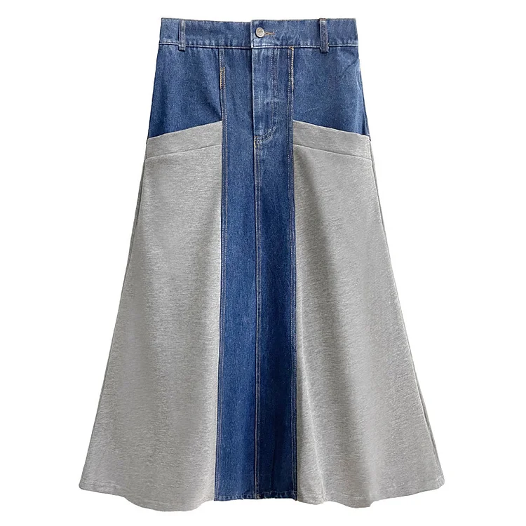 Street Style Denim Splicing High Waist Skirt
