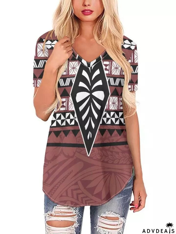 Women's Leisure Summer Printed V Neck Short Sleeve T-shirt