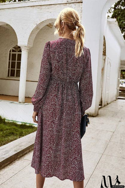 MidiSono - Elegant V Neck Ruffle Sleeve Dress