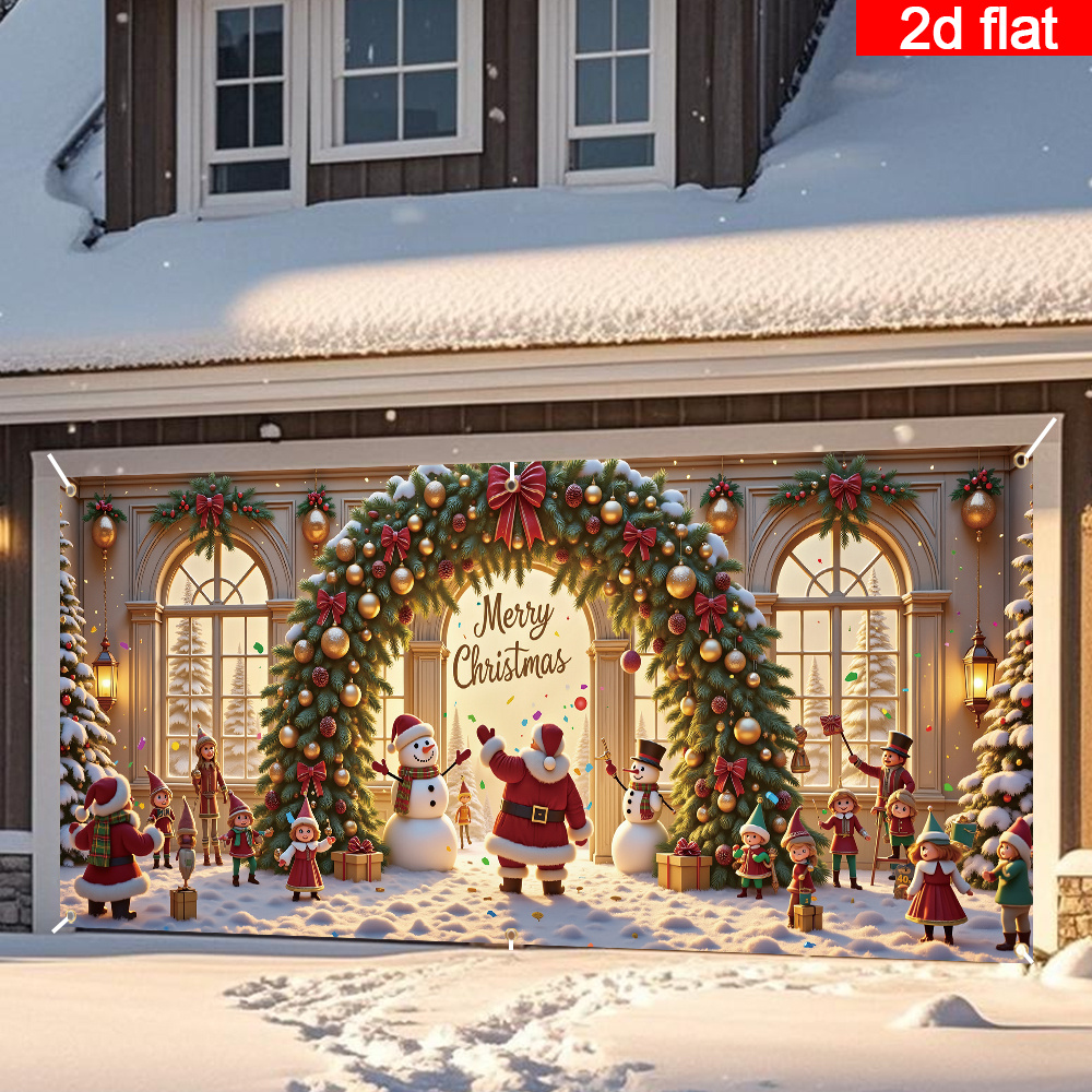 Tegooe Christmas Arch Garage Door Banner Decoration with Santa
