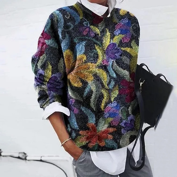 Women's Floral Print Loose Casual Sweater