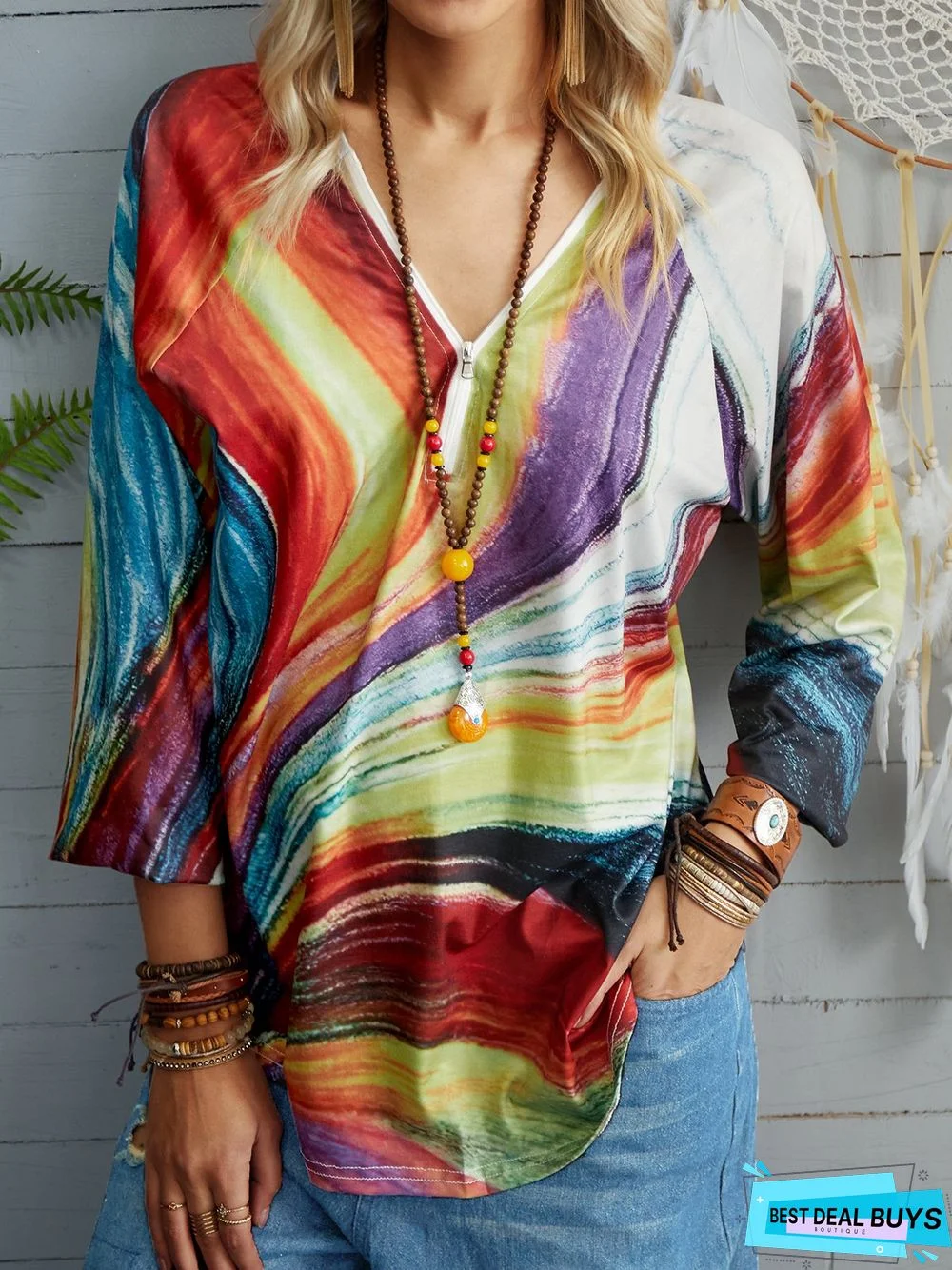 Casual V Neck Loose Tunic Sweatshirt