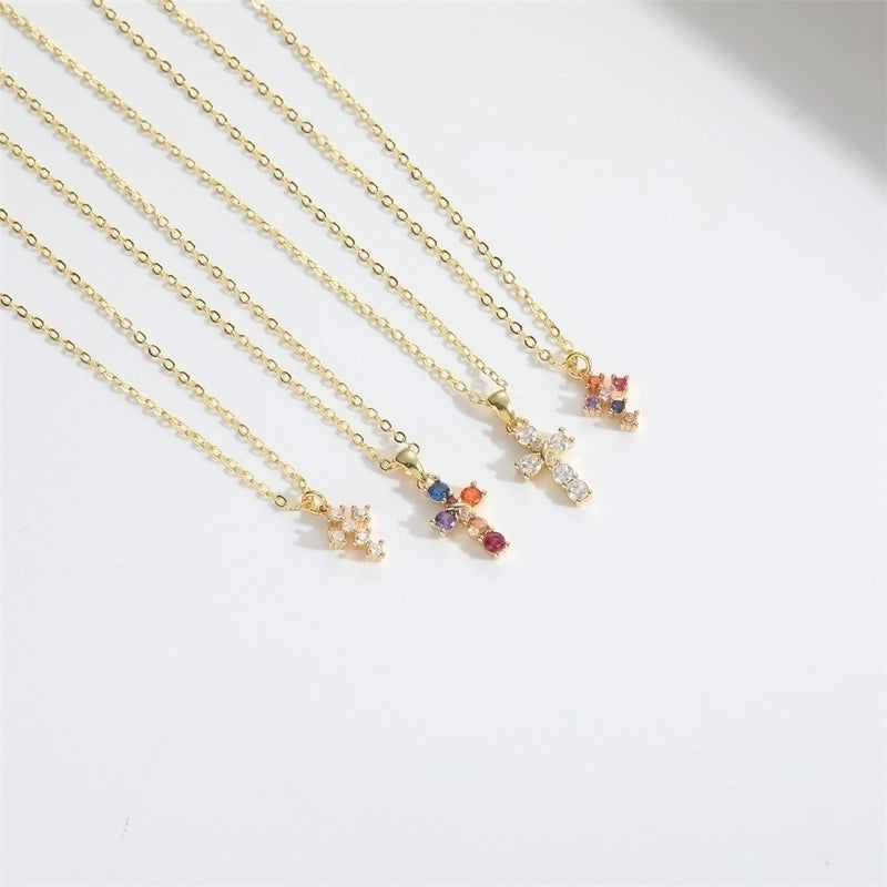Copper 14K Gold Plated Inlay Cross Zircon Copper Necklaces