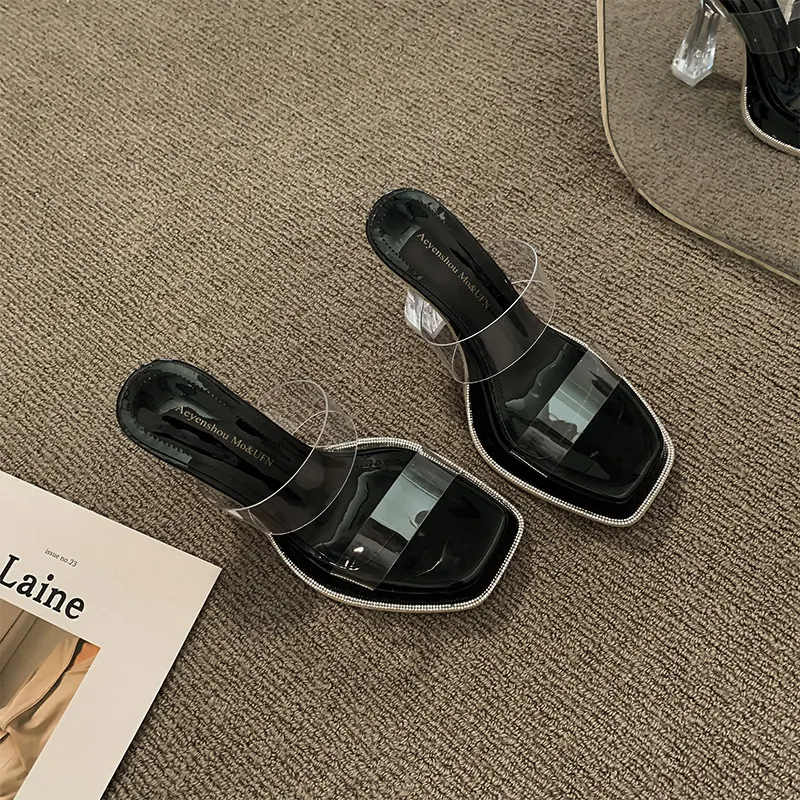 Breakj Breakj Heel High-Heeled Women's Beautiful Sandals French Style Sister 2025 Summer New Black Slippers Transparent Cool Drag Not Tired Feet