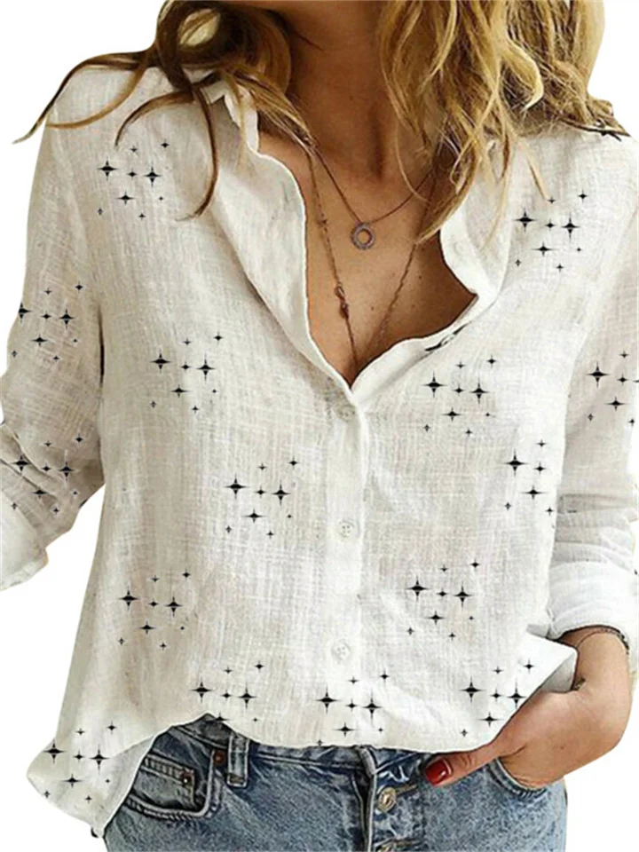 Spring and Autumn Women's New Shirt Printed Single-breasted Lapel Loose Regular Sleeves Long-sleeved Casual Wind Blouse