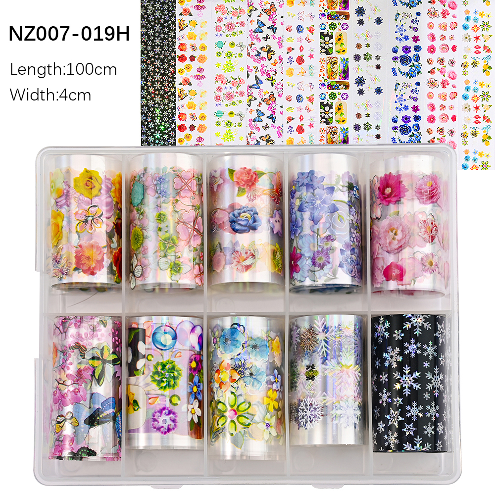 Kissbake 10pcs 4x100cm Nail Transfer Foil Paper Sticker Set Luxury Foil Nails Logo Transfer Nail Stickers Designer Fashion Nail Art Decal