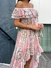 Floral-Print Off-The-Shoulder High-Low Midi Dress