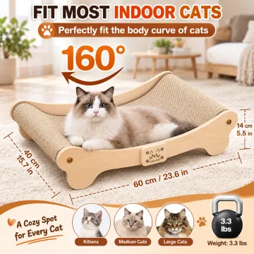 BEBANG Cat Scratcher for Indoor Cats, Curved Natural Sisal Cat Scratching Board with Solid Wood Frame, 2-in-1 Cat Scratcher Bed & Lounge for Large Cats, 23.6 Inch