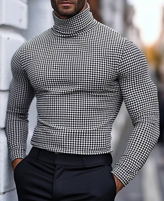 Okaywear Business Houndstooth Pattern Knitted Turtleneck Sweater