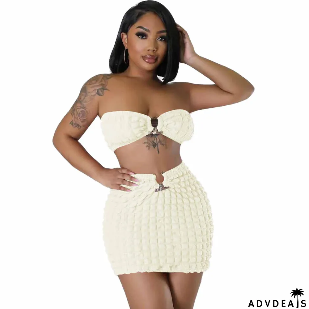 Women's Fashion Sexy Casual Strapless Two-Piece Skirt Set Women's Clothing