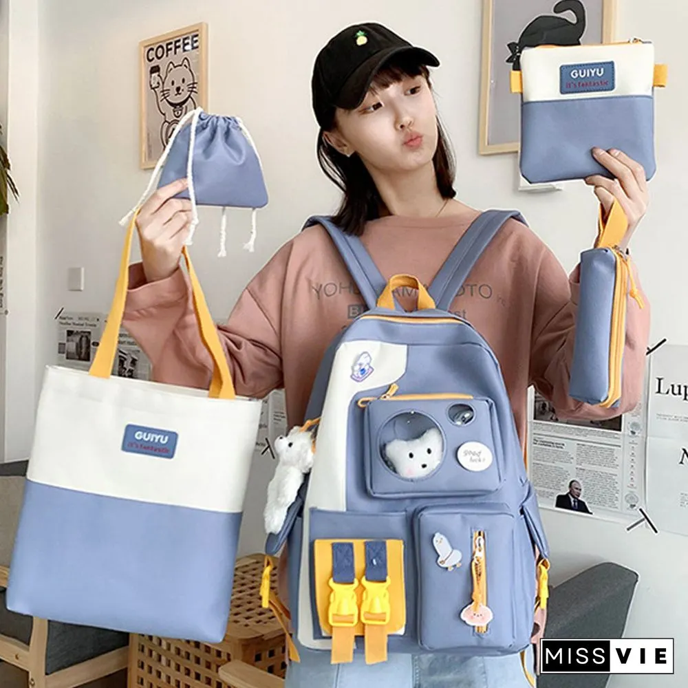 Colorblock Five-Piece College Style Backpack