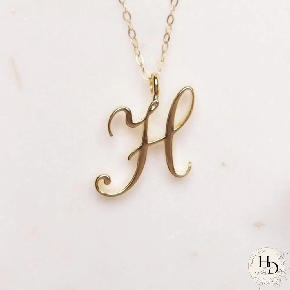 Letter Name Necklace Alphabet Initial Cursive Gold Silver Personalized Bridesmaid Gift