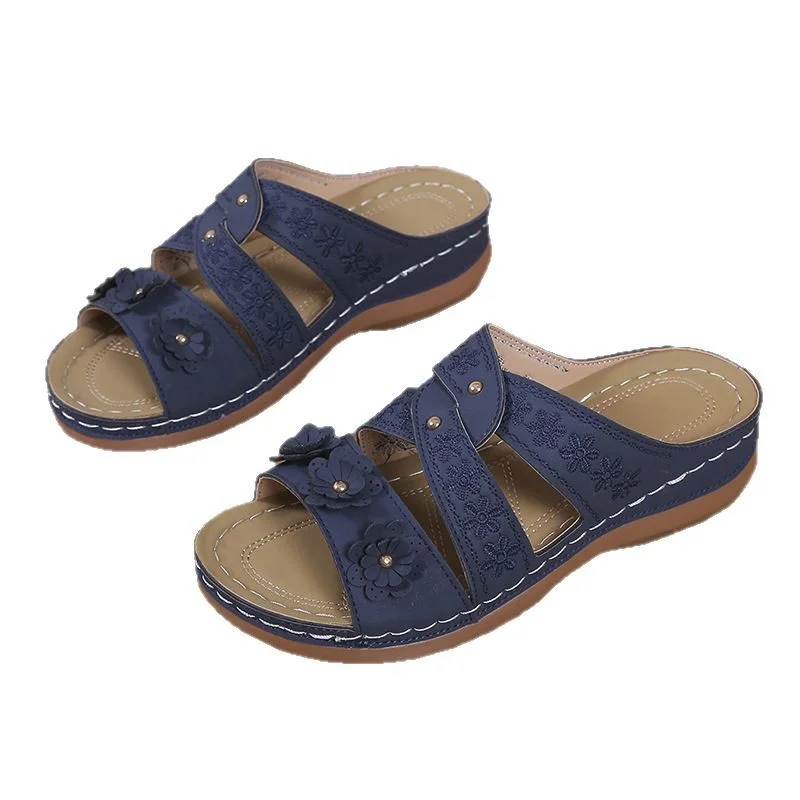 Yyvonne Female Slope And Fish Mouth Thick Soles Of Large Shoes Multi-Color Embroidered Cool Drag Women Anti-Slip