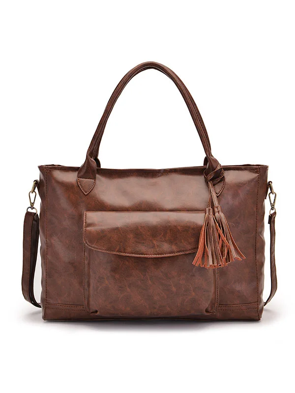 trVintage Handbag Oil Wax Leather Large-Capacity Luggage Bag