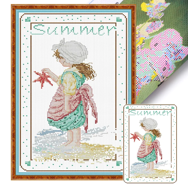 Joy Sunday- Girl's back - summer- 14CT - 2 Strands Threads Printed Cross Stitch - 26*40cm(Canvas)