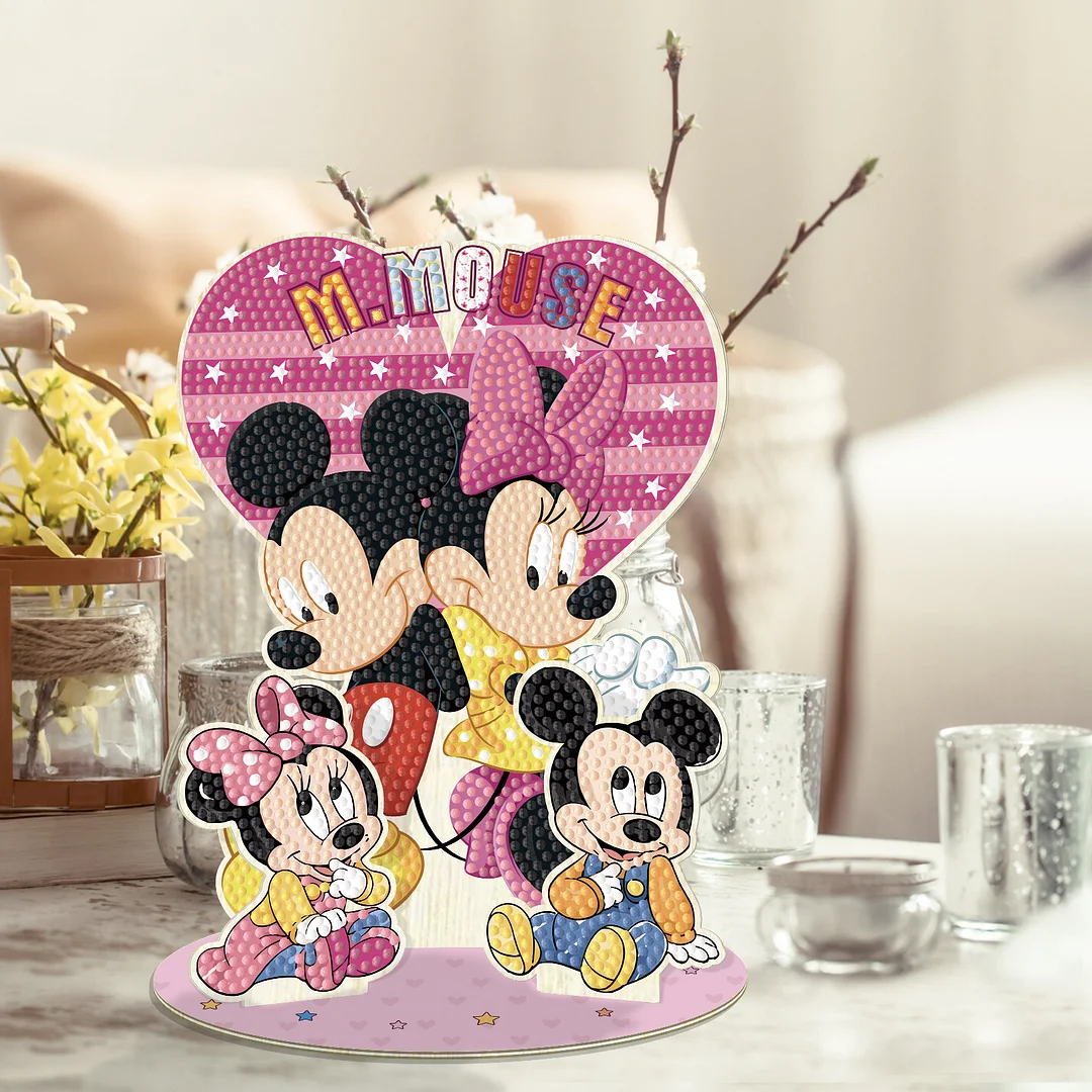 DIY Minnie Mickey Mouse Wooden Diamond Painting Desktop Combination Ornaments Kit for Office Desktop Decor