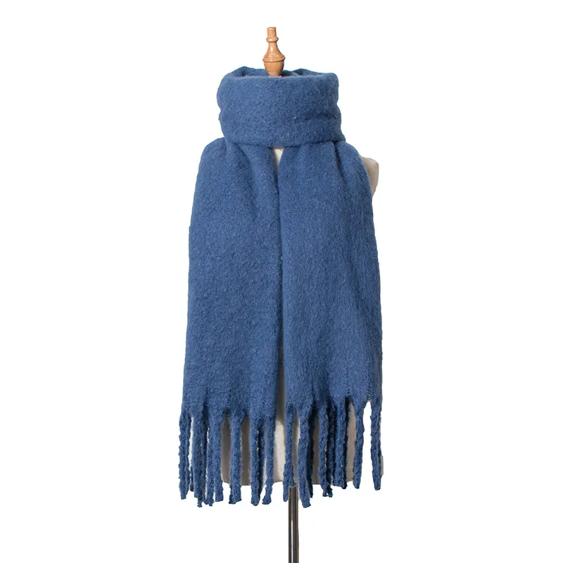 Vintage Thick Fringed Solid Color Scarf