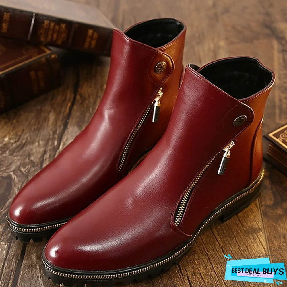 Men's Pu Spring & Summer Classic Boots Wear Proof Booties / Ankle Boots Black / Light Red