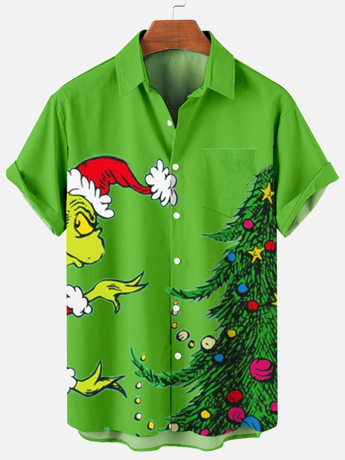 Men's Casual Christmas Creative Design Pocket Short Sleeve Shirt PLUSCLOTHESMAN