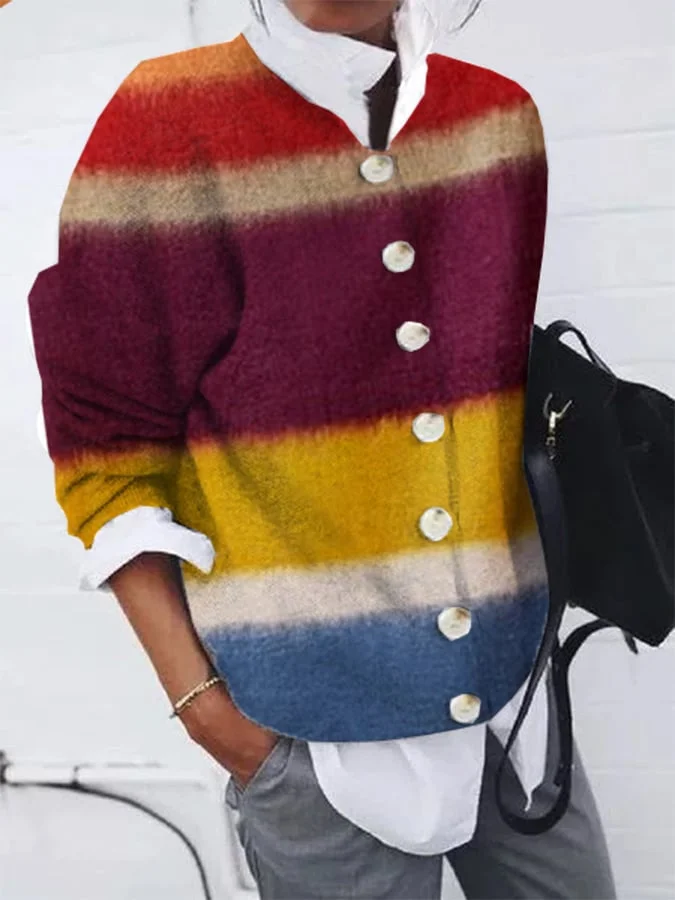 Women's Stylish Vintage Button Plush Cardigan
