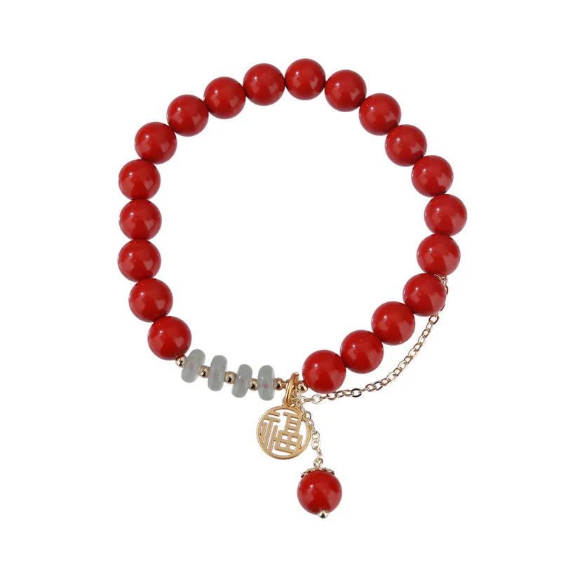 Cinnabar Auspicious Fu Character Jade Calm Bracelet