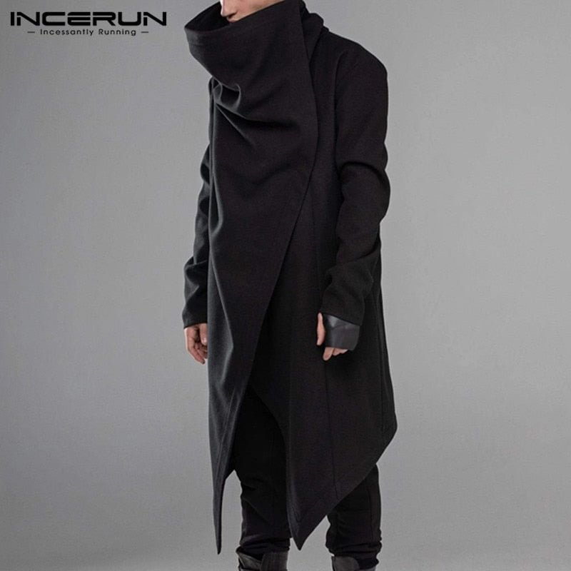 INCERUN Men Cloak Coats Streetwear Turtleneck Solid Long Sleeve Fashion Men Cape Outerwear Punk Style Irregular Jackets S-5XL