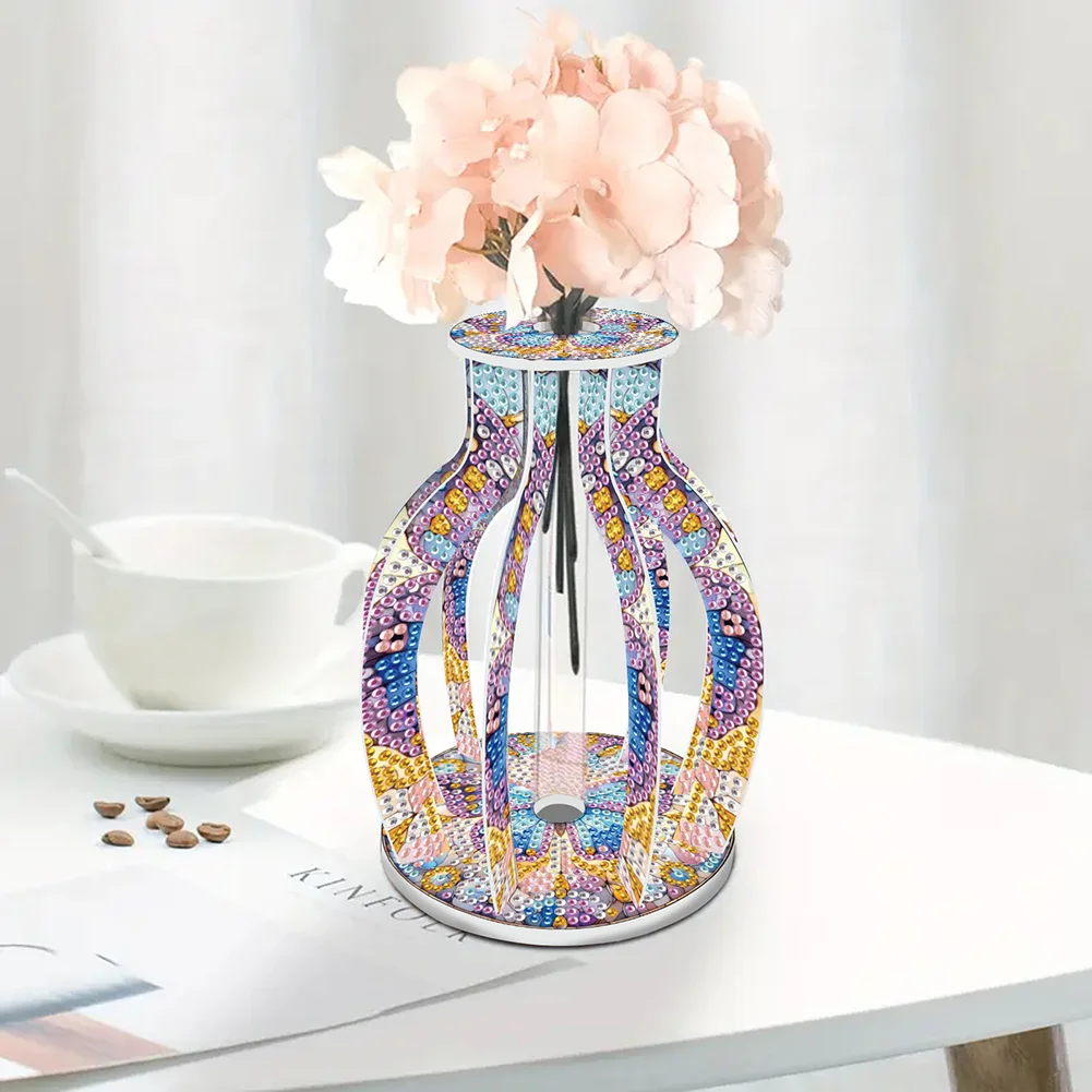 Acrylic Wood Butterfly 5D DIY Diamond Painting Flower Vase for Home Office Decor