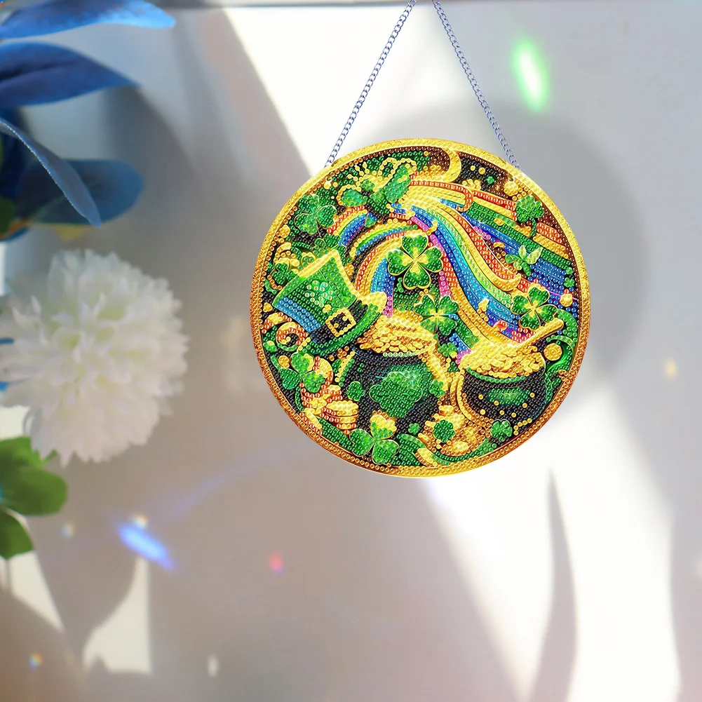 DIY St Patrick Lucky Clover Acrylic Wreath Diamond Painting Hanging Pendant Wall Decor