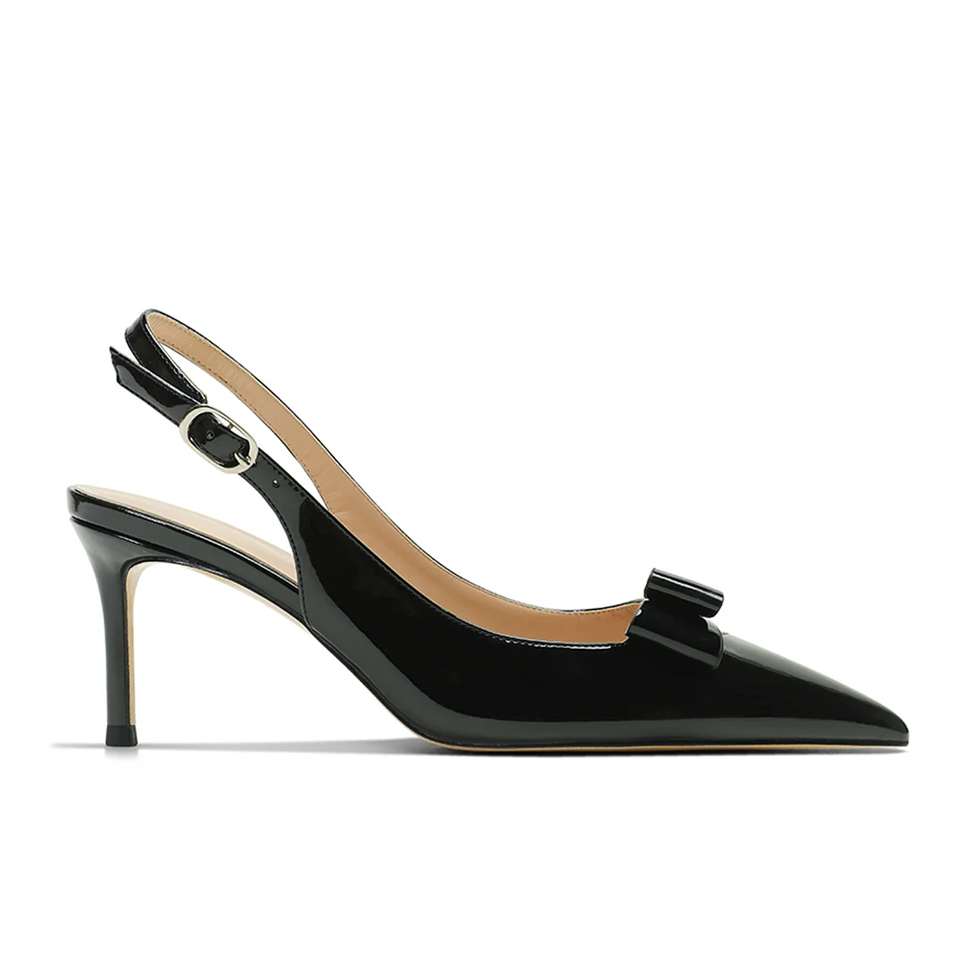 65mm Women's pointed Toe Kitten Heel Slingback Pumps Patent Shoes-MERUMOTE