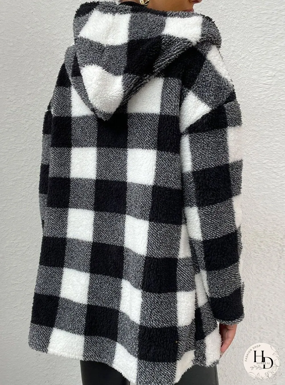 Casual Plaid Long-Sleeved Hooded Coat