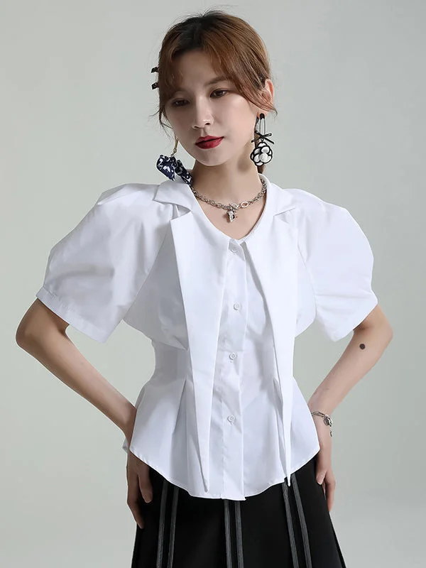 Original Solid Color Puff Sleeves Blouse