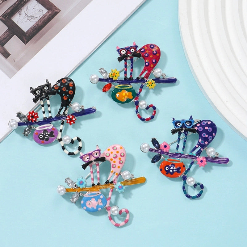 Cute Pin Cartoon Cat Alloy Enamel Unisex Brooches