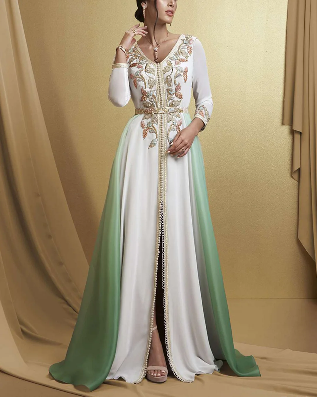 Contrast Embroidered Elegant Dress