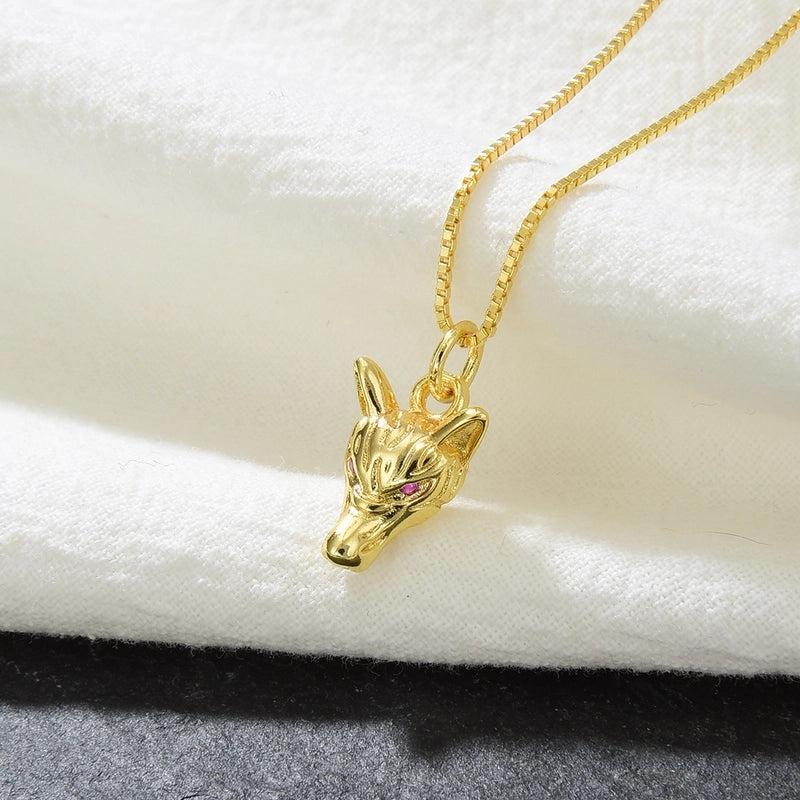 1 Piece Copper Zircon 18K Gold Plated Wolf Jewelry Accessories Pendant