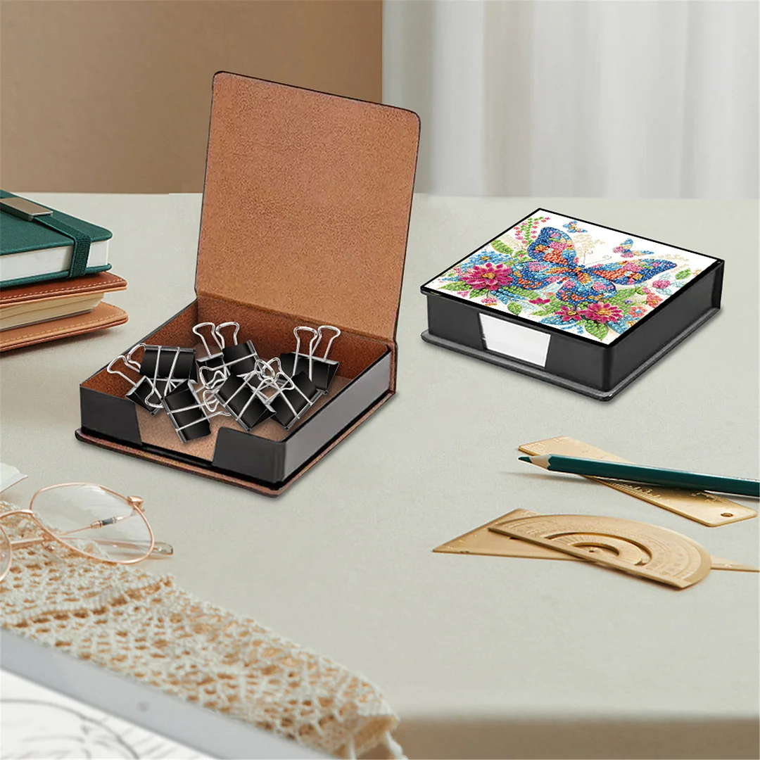 5D Butterfly DIY PU Diamond Painting Notecard Box with 160 Sheets Paper Holder