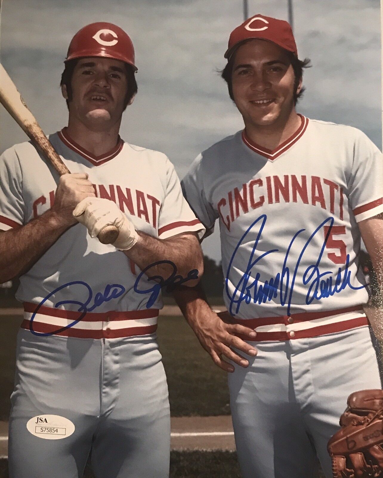 Johnny Bench & Pete Rose Cincinnati Reds Dual Autographed 8x10 w/ JSA COA