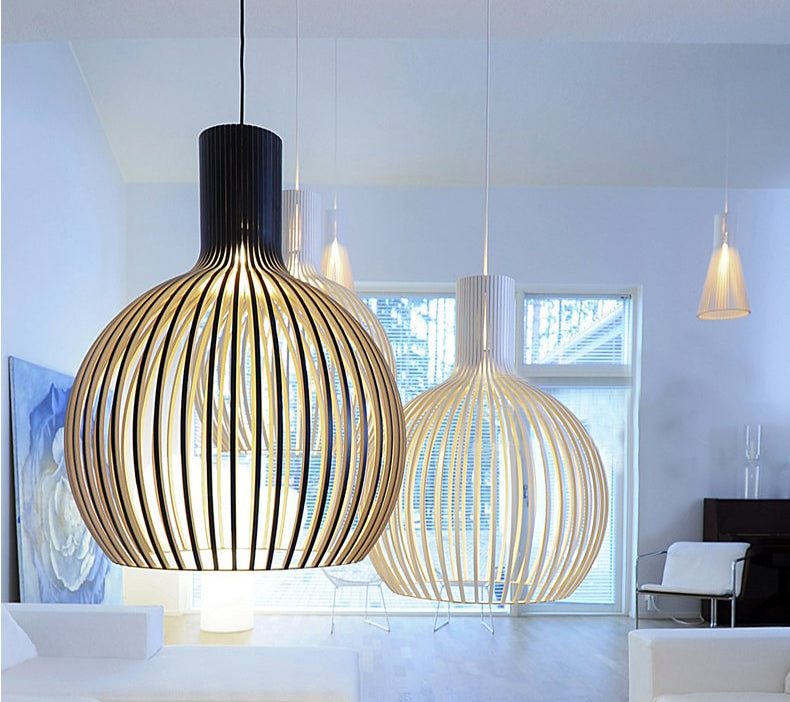 Modern Black Wood Birdcage E27 Bulb Pendant Lights Home Deco Pendant Lamp