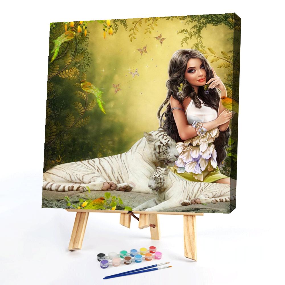 

40*40CM - Paint By Numbers - Tiger And Beauty, 501 Original