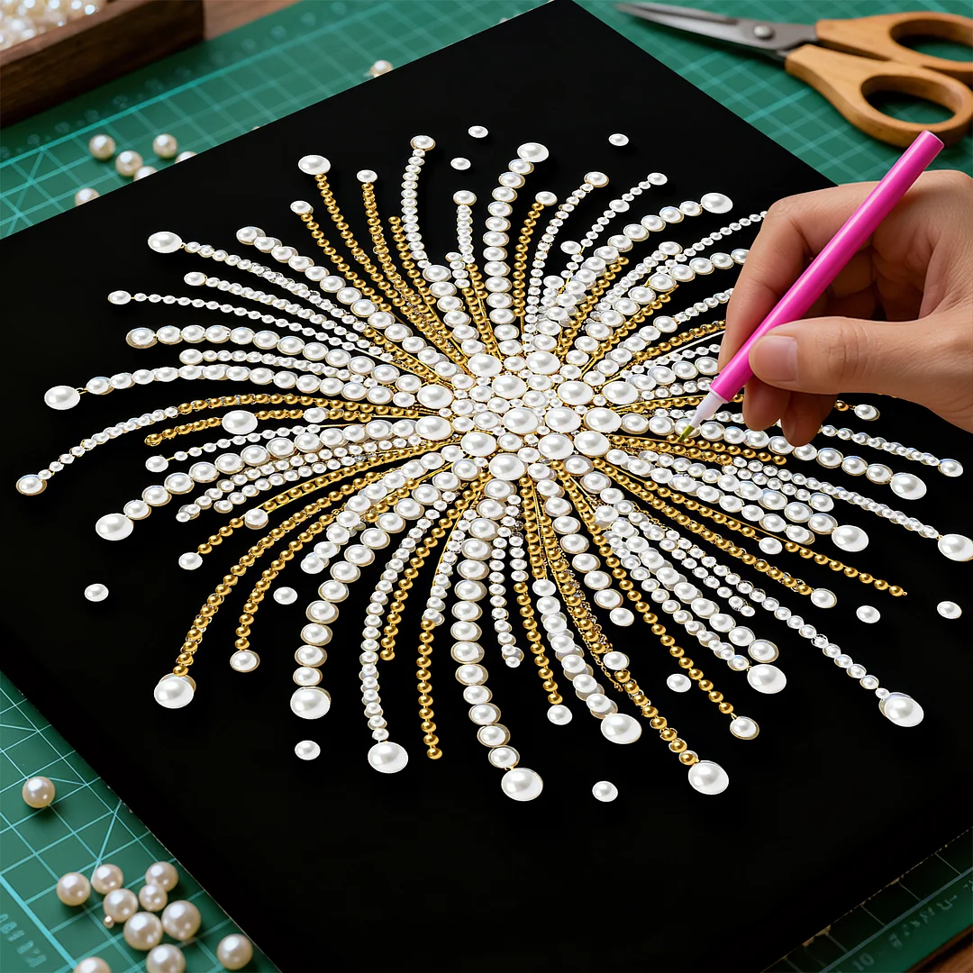 Fireworks DIY Pearl Diamond Art Kit for Adults Home Decor 25x25cm With Frame