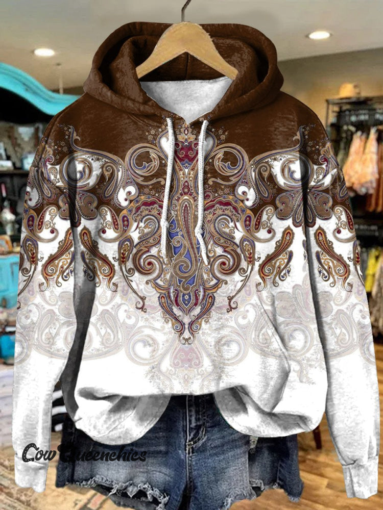 Retro Paisley Art Print Casual Hoodie Sweatshirt Multicolor / S