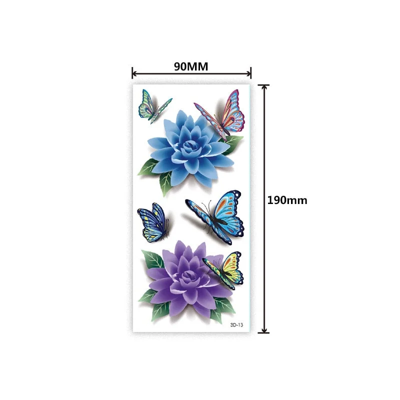 Waterproof 3D tattoo sticker Three-dimensional color printing tattoo sticker Butterfly flower animal color tattoo sticker
