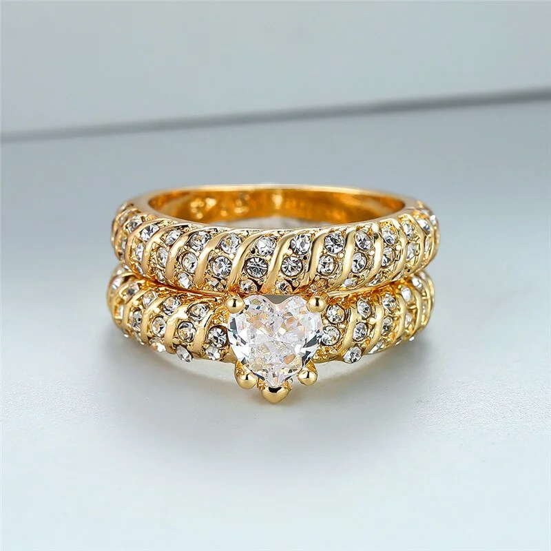 Luxury Female White Stone Set Ring Classic Yellow Gold Color Engagement Ring Crystal Wedding Rings For Women