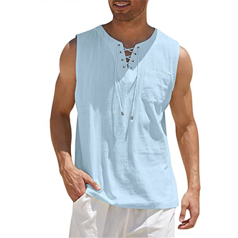  Men's Casual Sleeveless Vest with Lace-Up Front Design for Summer