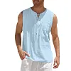 Men's Casual Lace-Up Neck Chest Pocket Sleeveless Vest Tank Top by Inlyline