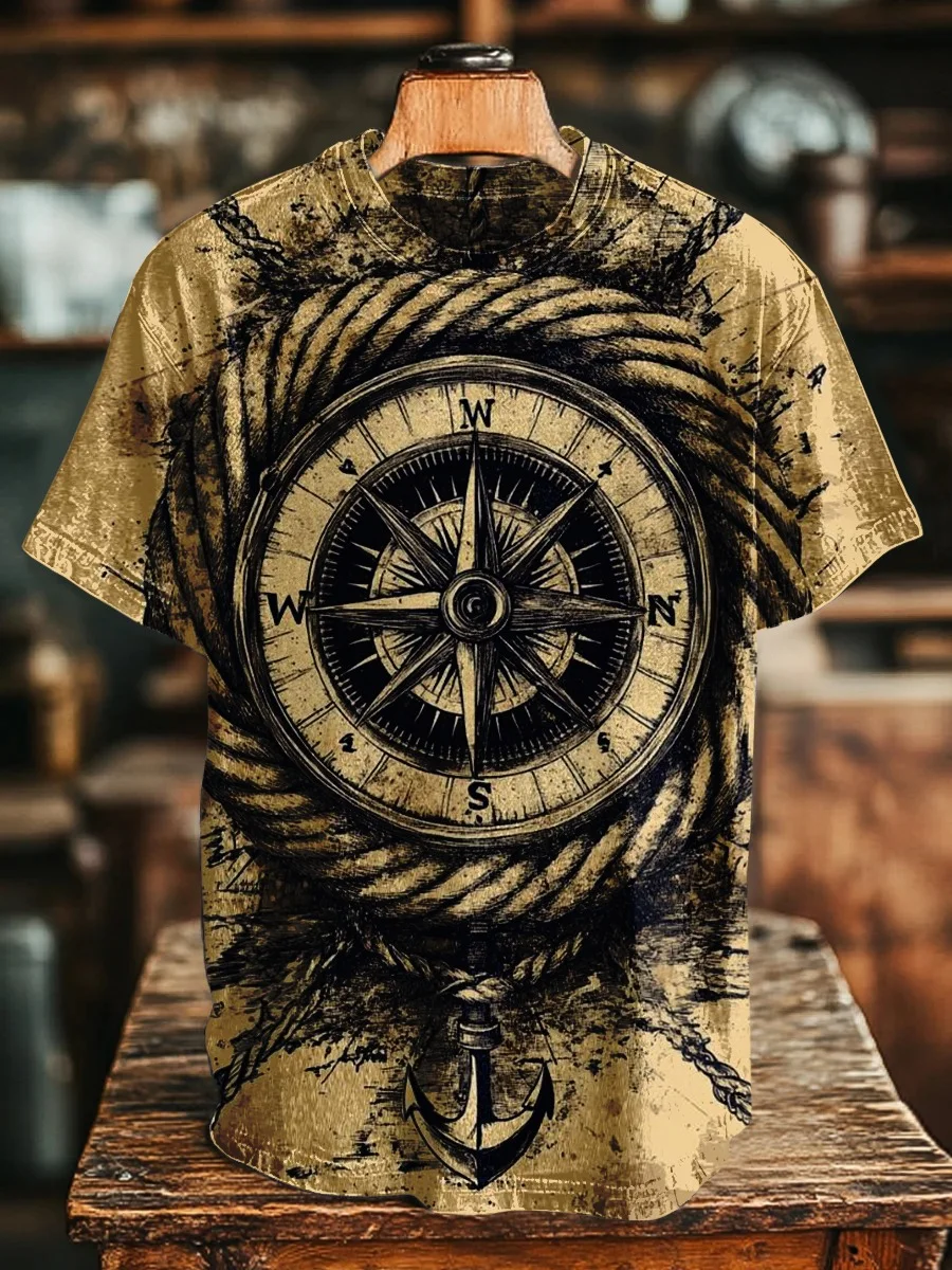 Eagerlys Unisex Retro Nautical Compass Art Print T-shirt Eagerlys