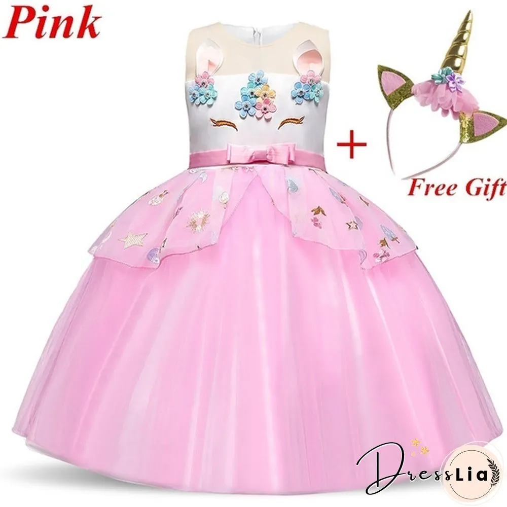 Unicorn Headband Princess Dress Children Summer Outfit kids fancy pony rainbow tulle tutu