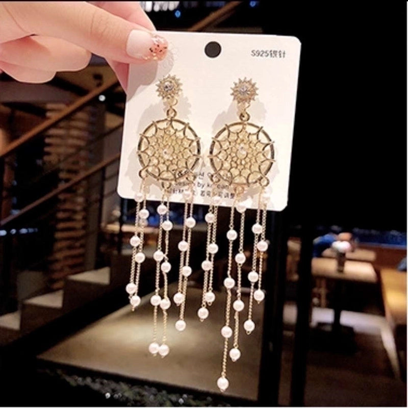 2 Pieces Elegant Star Tassel Heart Shape Inlay Alloy Artificial Pearls Rhinestones Glass Earrings2