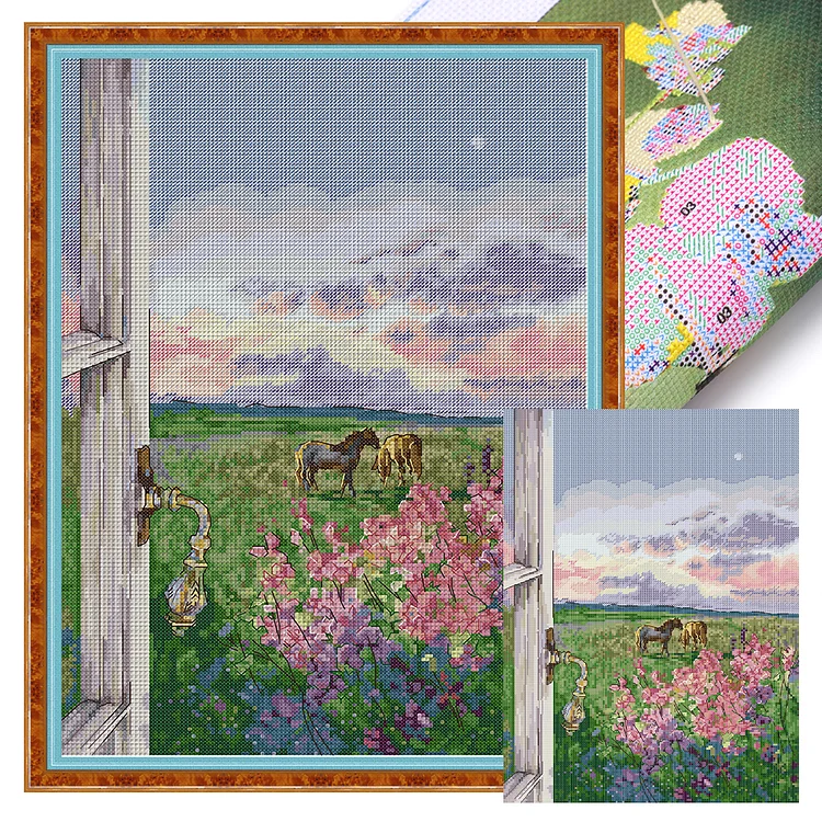 Joy Sunday Landscape With Horses 14CT Stamped/Counted Cross Stitch 32*44CM