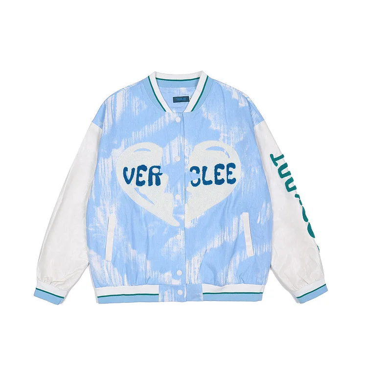 Letterman Jacket Outfit Senior Jackets Varsity Baseball Coat Men's PU Leather Sleeve Stitching Loose Stand-up Collar Jacket