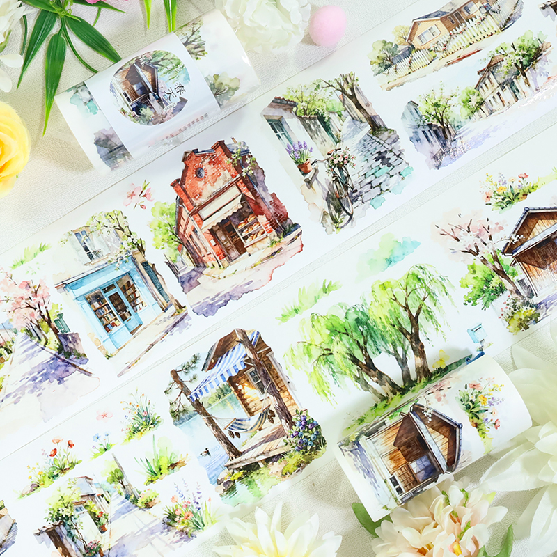 와시 테이프 - 80mm*200cm 빈티지 봄 식물 꽃무늬